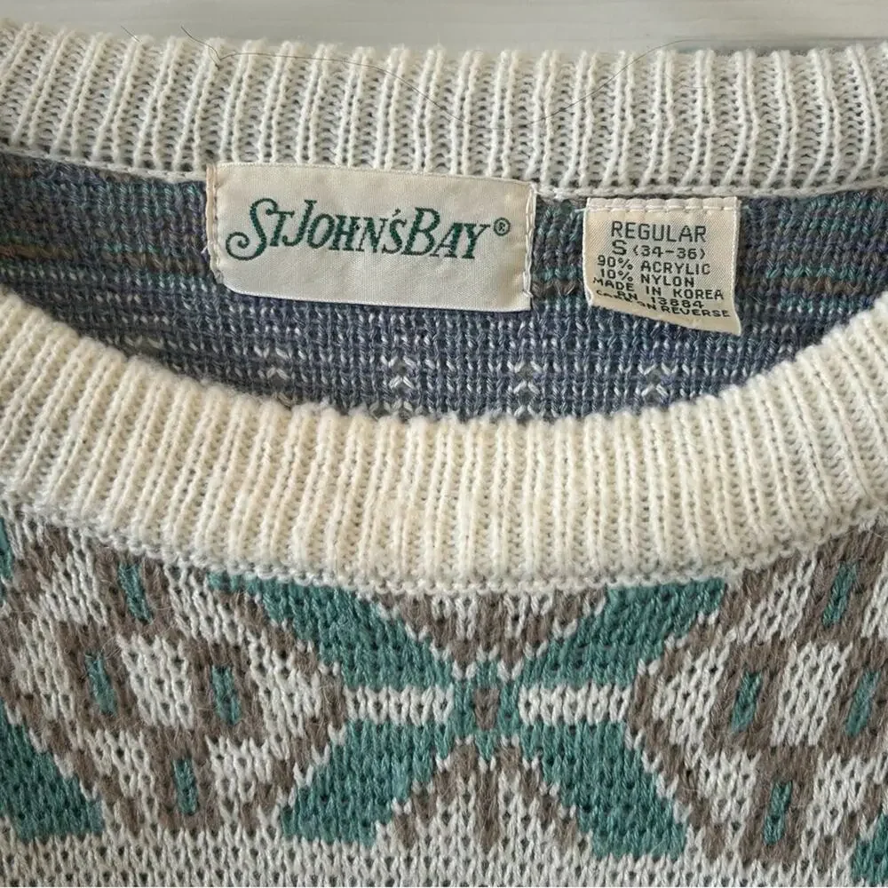 Vintage St. John’s Bay Nordic Fair Isle Sweater Men’s Small Blue Cream